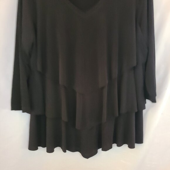Susan Graver Blouse Black SZ XL Tiered Liquid Knit 3/4 Sleeve - Picture 2 of 5